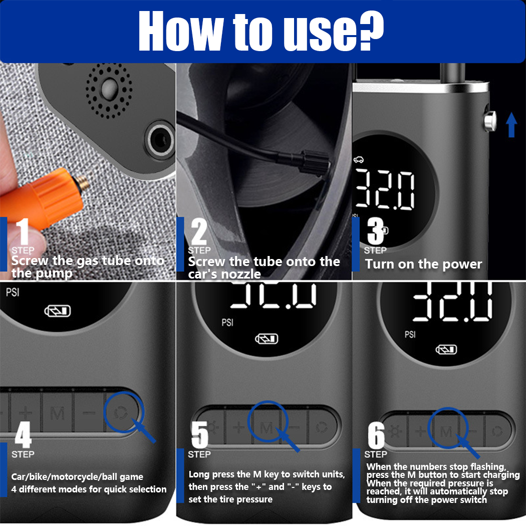 Cordless Electric Tyre Inflator – USB Rechargeable Portable Air Pump for Car & Bike