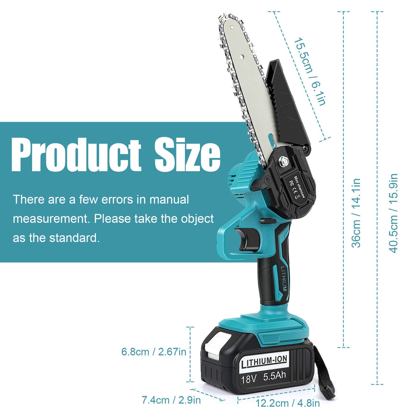 Cordless 6” Electric Chainsaw – Rechargeable Wood Cutter Compatible with 2 x Batteries
