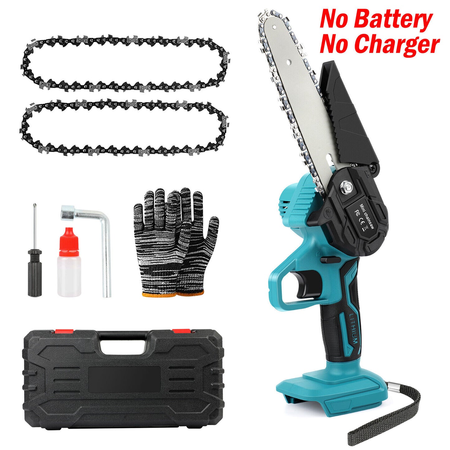 Cordless 6” Electric Chainsaw – Rechargeable Wood Cutter Compatible with 2 x Batteries