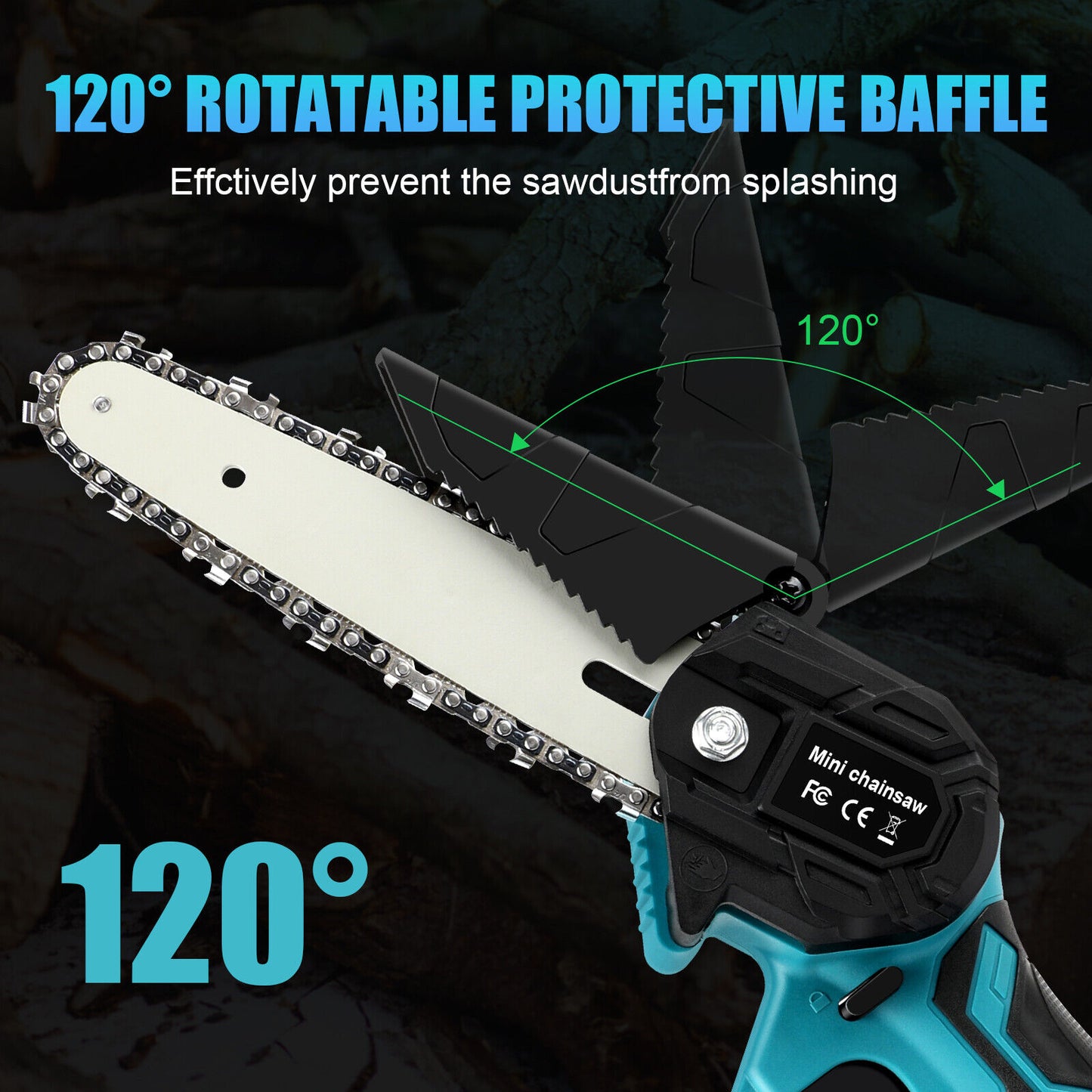 Cordless 6” Electric Chainsaw – Rechargeable Wood Cutter Compatible with 2 x Batteries