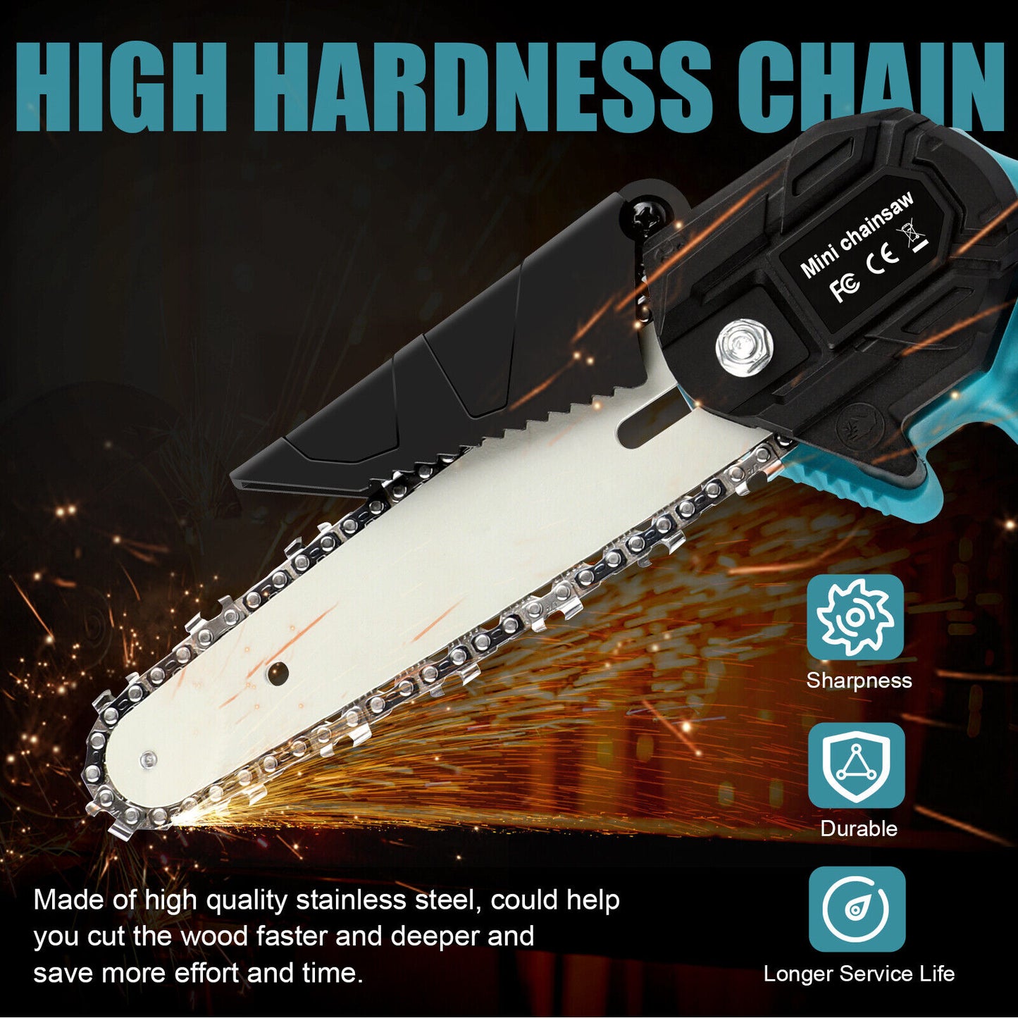 Cordless 6” Electric Chainsaw – Rechargeable Wood Cutter Compatible with 2 x Batteries