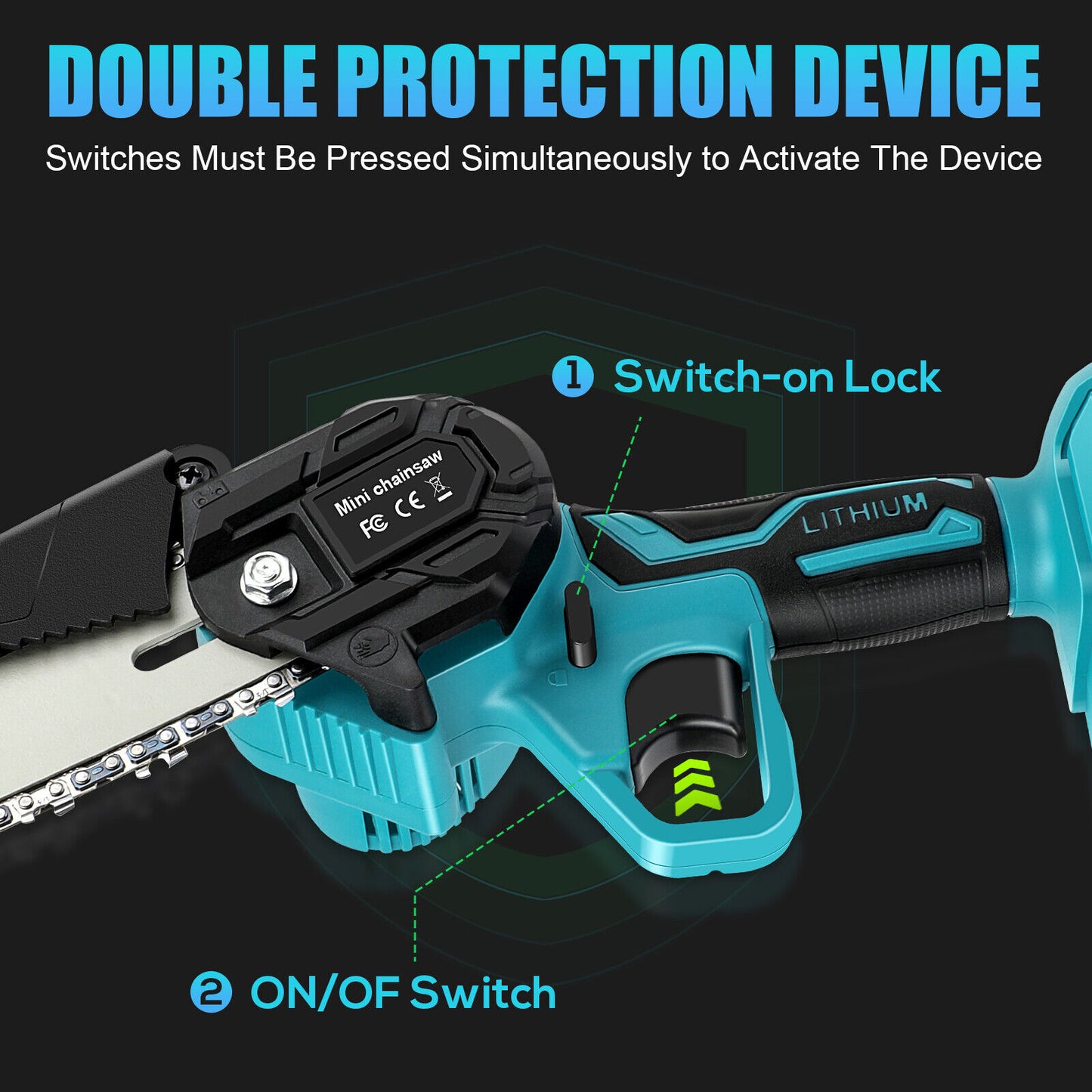 Cordless 6” Electric Chainsaw – Rechargeable Wood Cutter Compatible with 2 x Batteries