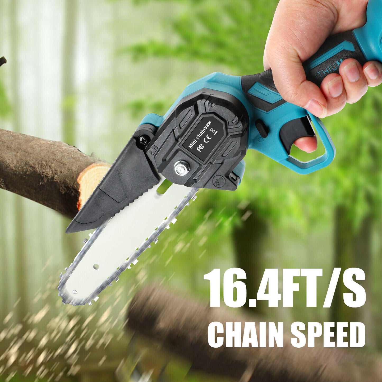 Cordless 6” Electric Chainsaw – Rechargeable Wood Cutter Compatible with 2 x Batteries