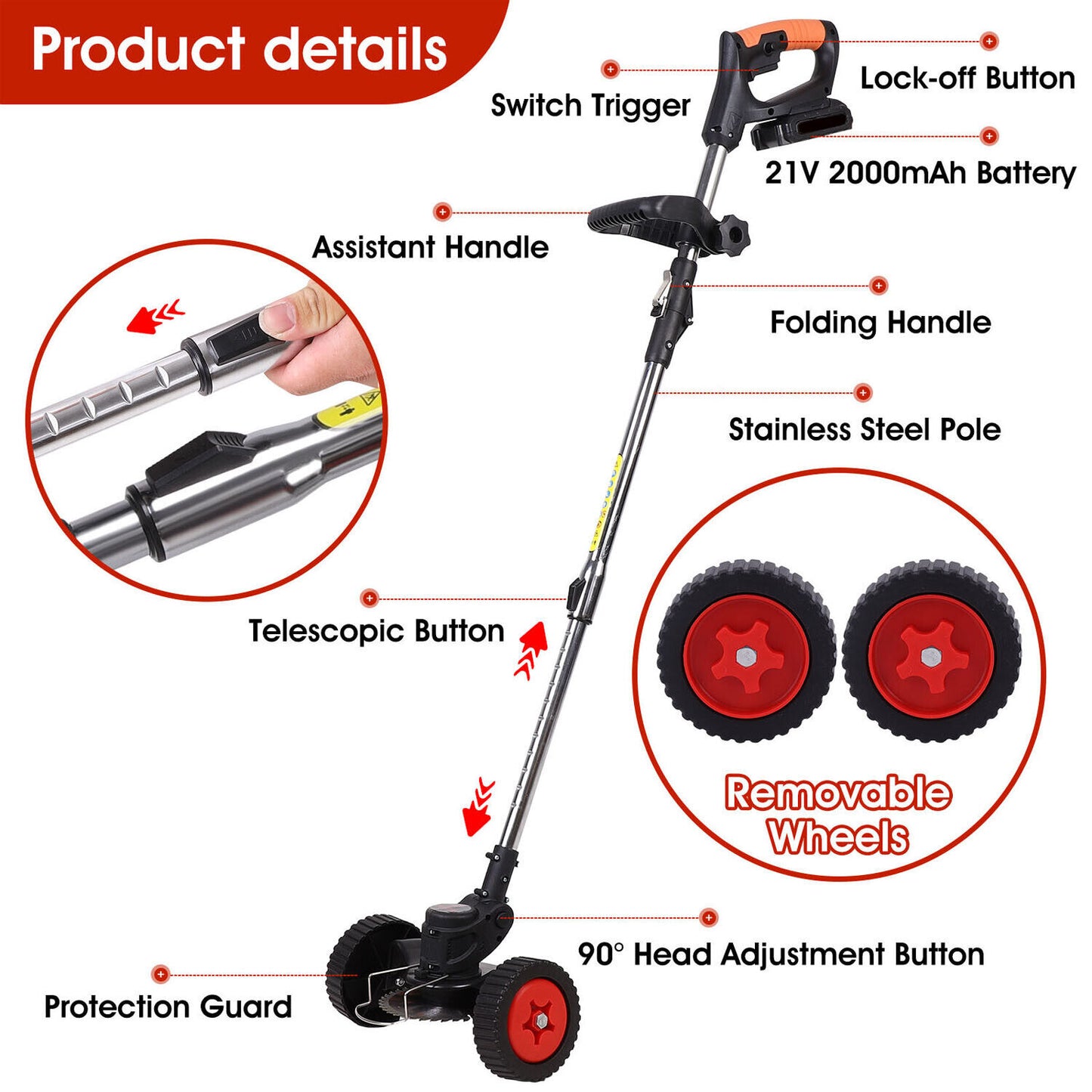 Cordless Electric Grass Trimmer & Brush Cutter – Lightweight Lawn Whipper Snipper